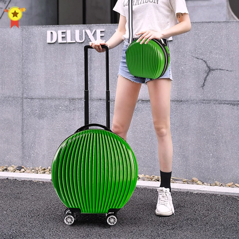 Ladies' Pouch Luggage Set round Travel Suitcase Cabin with Wheels Rolling Luggage Strange Trolley Case Cover