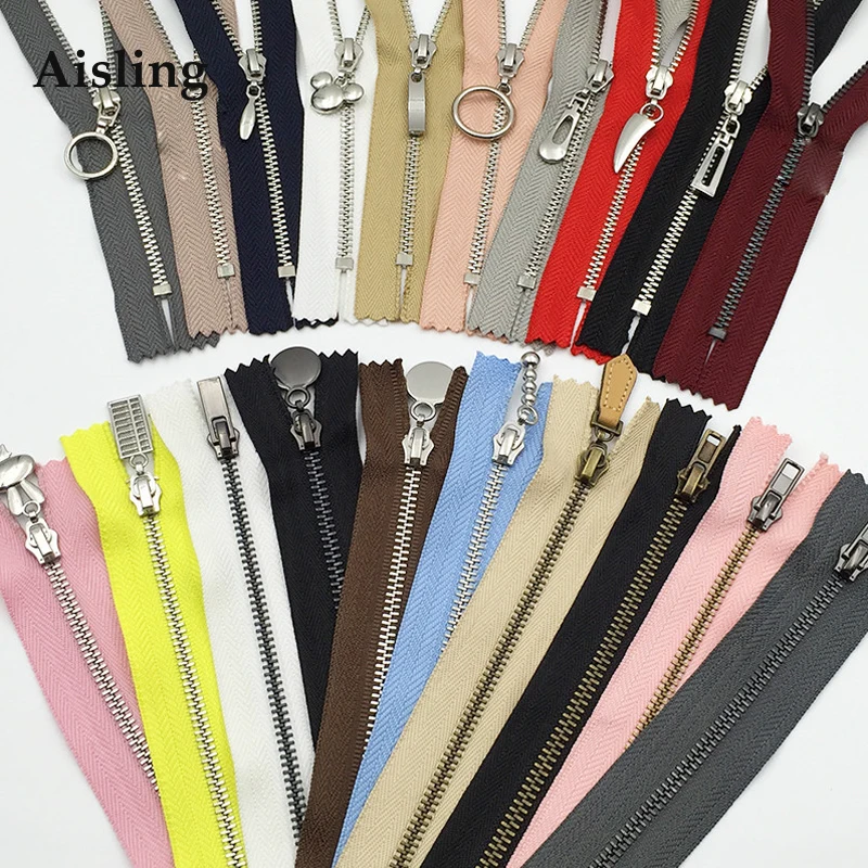 15-60cm Close-End 1pcs White Black Tooth Metal Zipper For Sewing zip Garment Accessories Pocket Pants Zippers DIY Tools P101