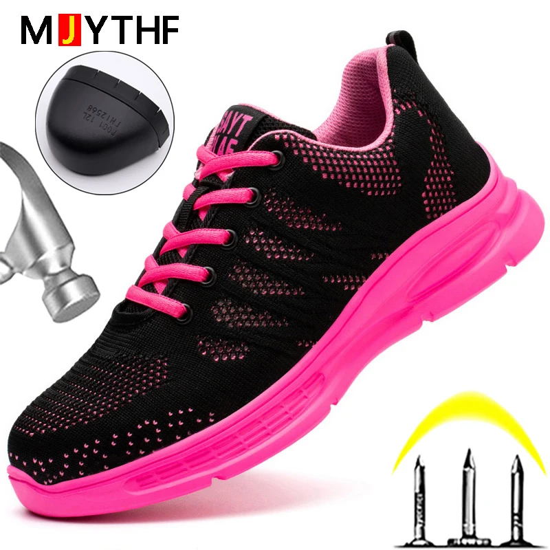 2024 New Pink Work Shoes Women Work Sneakers Steel Toe Shoes Anti-smash Anti-puncture Safety Shoes Man Women Protective Shoes