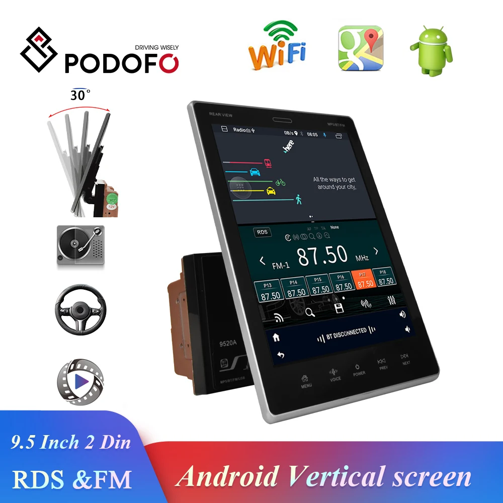 

Podofo 9.5" Android 2 Din Car Radio Vertical Screen For VW Nissan KIA Audi Benz Mazda Opel Universal Car Multimedia Player