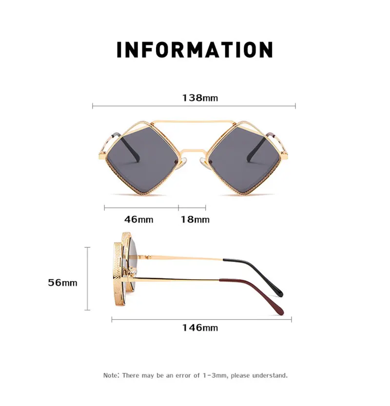 Mimiyou SteamPunk Hohle Rhombus-Sonnenbrille für Herren, Retro-Legierungs-Sonnenbrille für Damen, modische Brillen, Marke UV400, Brillen, Sonnenbrillen – Detail 10