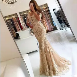 Plus size vestidos de fiesta largos elegantes de gala evening dress lace half sleeves vestido noiva sereia lace prom party