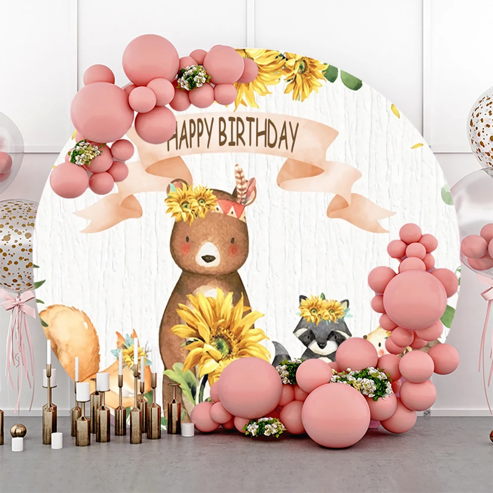 

Laeacco Wild One Animal Jungle 1st Birthday Party Decor Round Background Circle Backdrop For Photography Customized Poster