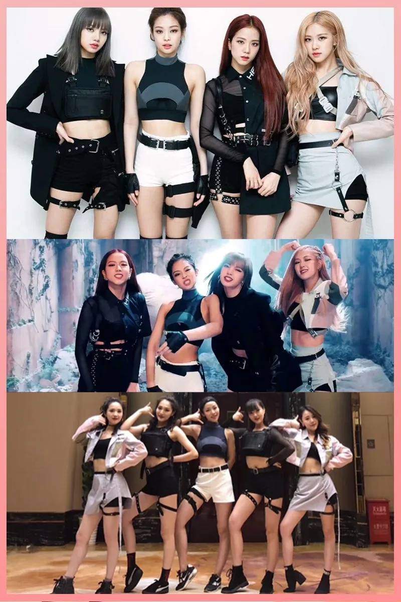 Colete curto k-pop preto hip-hop para mulheres, casacos de lapela, tops, minissaia de cintura alta, shorts finos, roupas femininas, grupo, show de palco