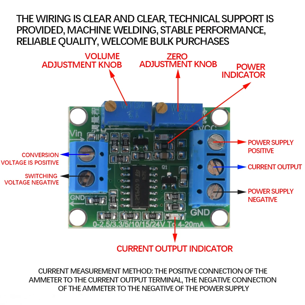 Voltage to Current Converter Module 0-2.5V/0-3.3V/0-5V/0-10V/0-15V/0-24V to 4 -20mA Current Transmitter Signal Conversion Module