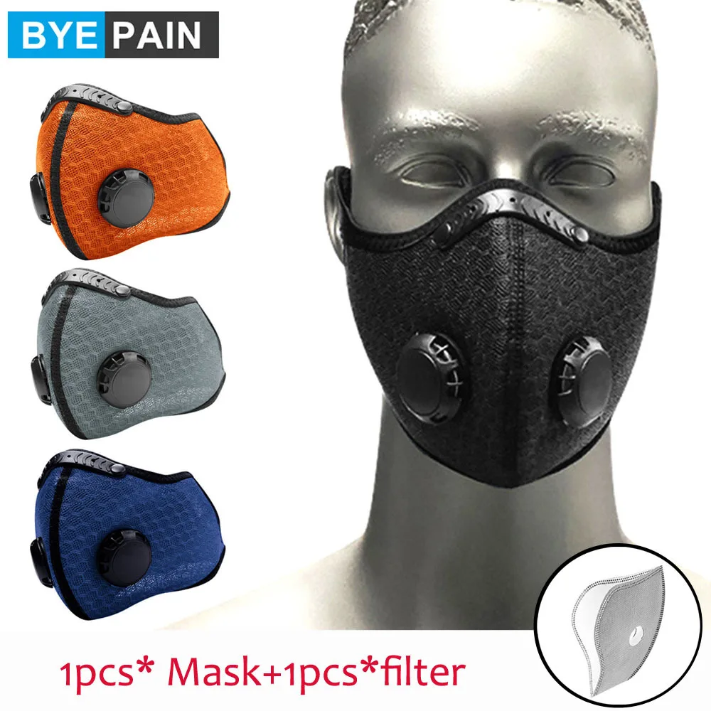 Washable Reusable Face Mask Double Breathing Valve Mask Respirator Outdoor Sport Mouth Muffle Mask with 5 Layer Filter