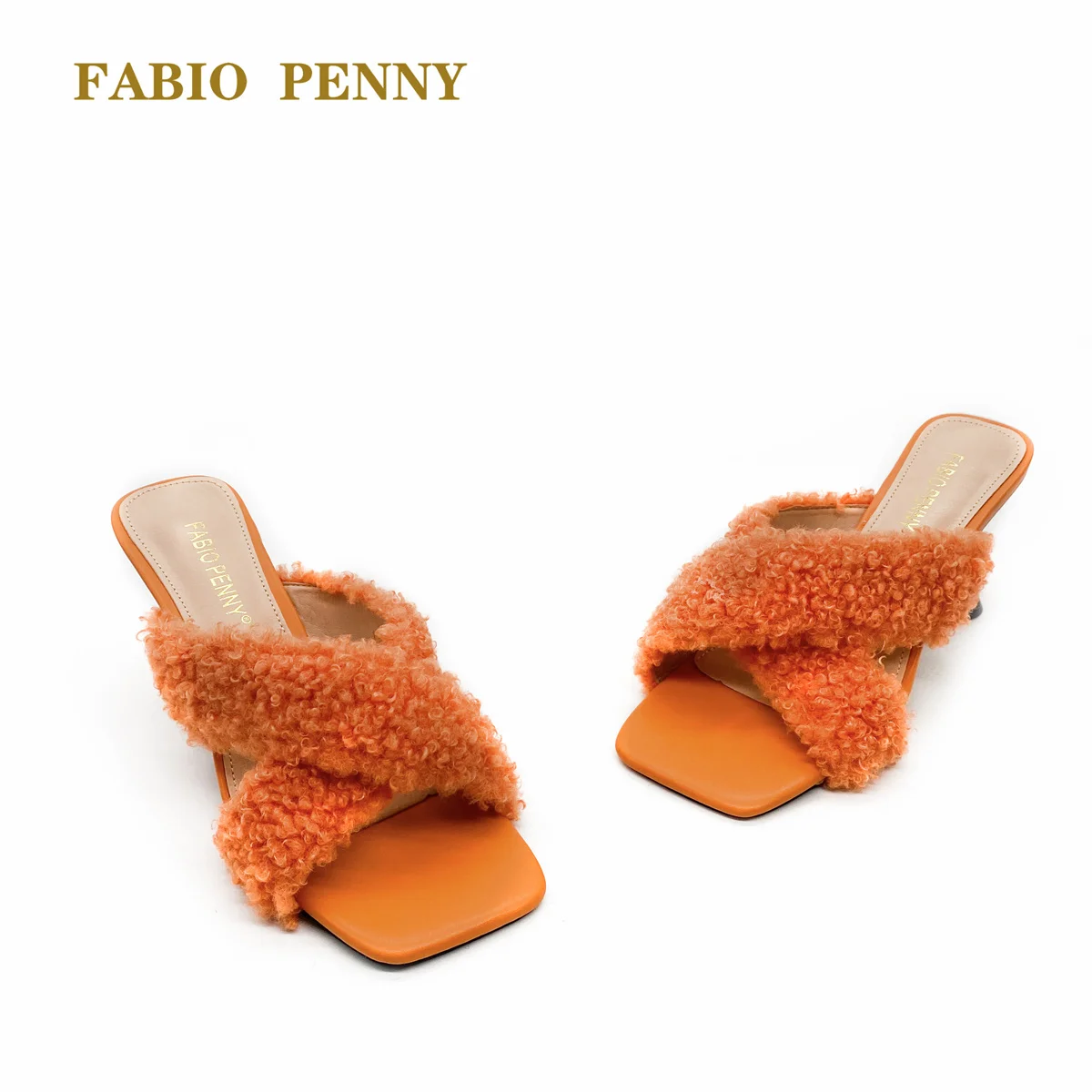 FABIO PENNY  Women's Shoes Cross Belt With Velvet Square head Dinner Party High Heels Wear women slippers and sandals