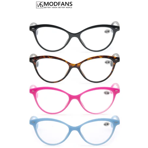 MODFANS Gafas de lectura vintage elegantes con forma de ojo de gato para mujer, lentes transparentes, dioptrías ultraligeras para mujer