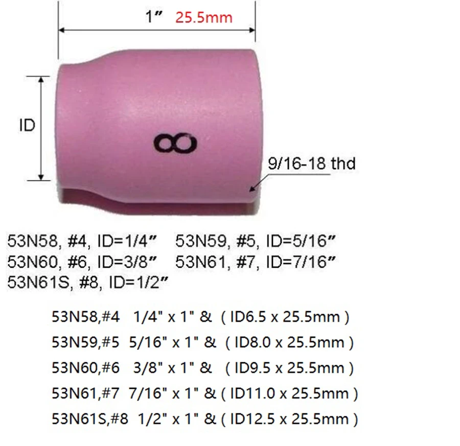 TIG Stubby Gas Lens Collets body 17GL116 10N23S  17GL332 10N24S 53N59 53N61S 17GLG20 57Y02 for WP 17 18 26 Torch 15pcs