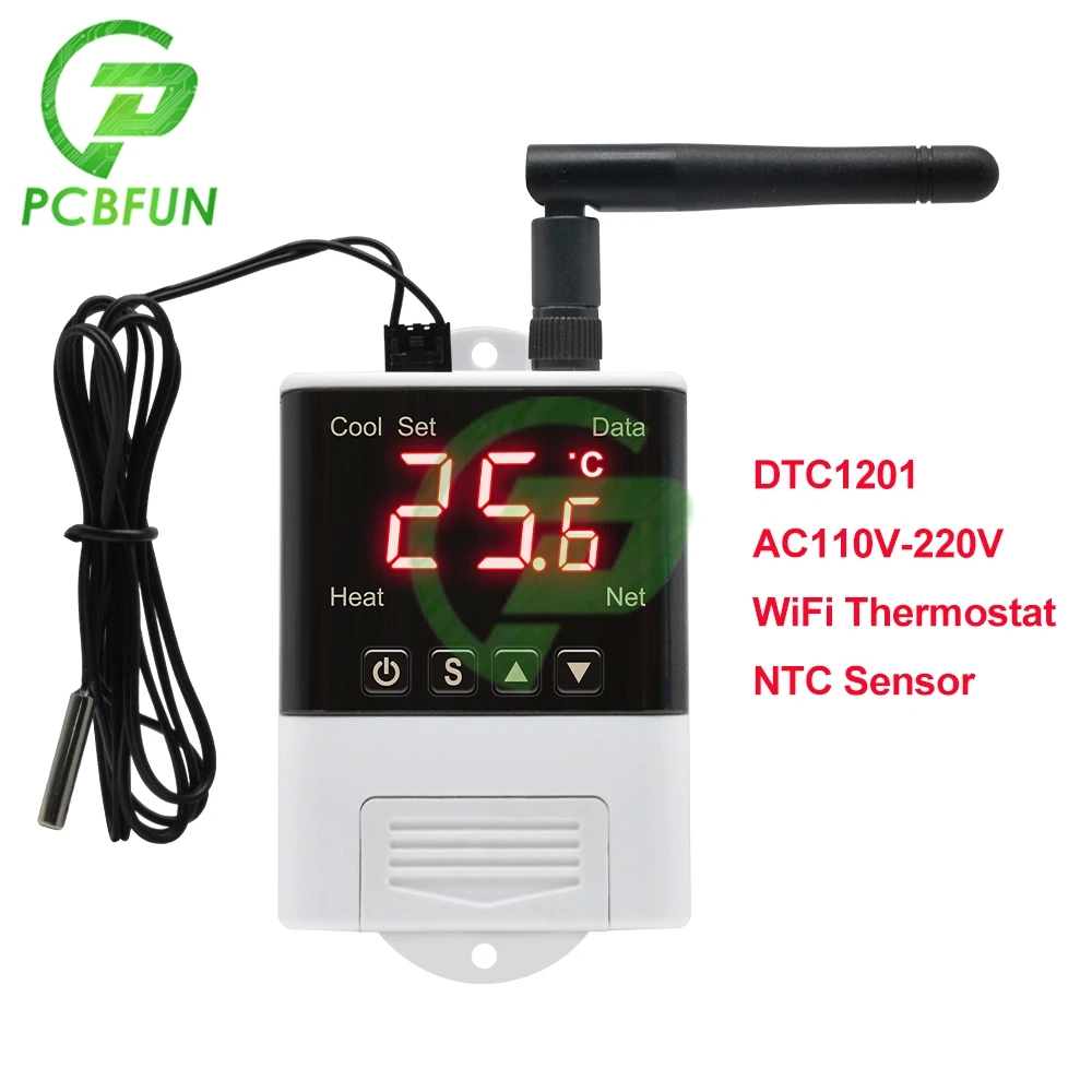 DTC1201 WIFI Antenna Digital Temperature Controller Thermostat 220V 110V Heating Cool 10A/250V NTC Sensor Switch for Incubator