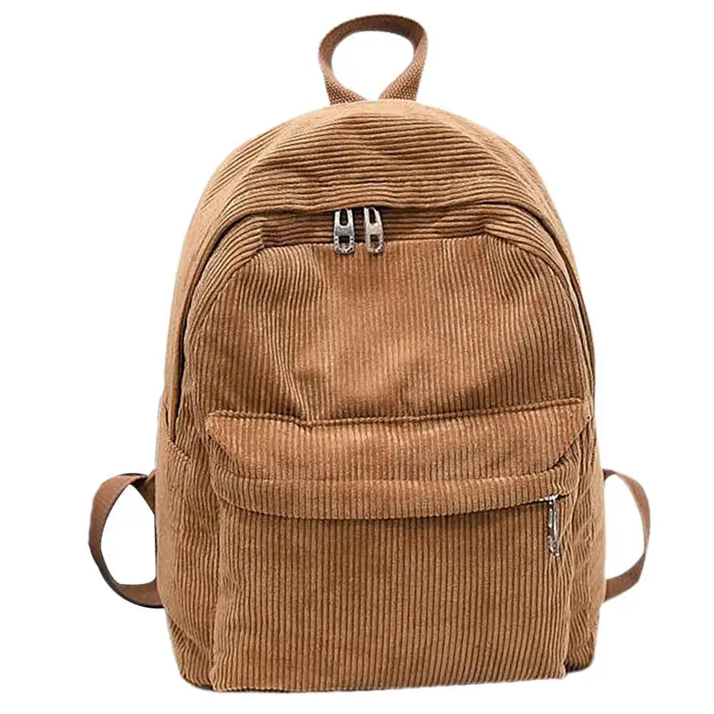 Corduroy Backpack Fashion Women School Backpack Pure Color Shoulder Bag Teenger Girl Travel Bags Female Mochila Striped Rucksack