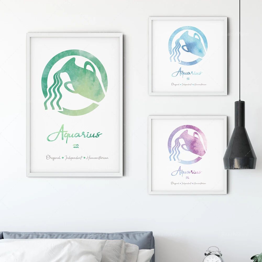 Arte de pared de Acuario, regalo de acuario imprimible, Impresión de astrología, decoración para dormitorio infantil, Impresión de signo del zodiaco, arte de símbolo de Acuario