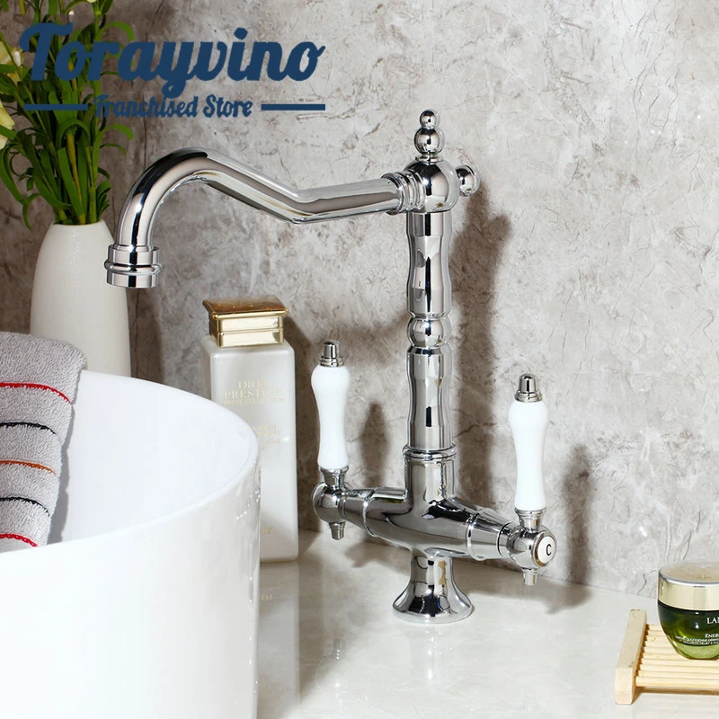 

Torayvino bathroom basin faucet Brass chrome flow lavabo musluk deck mounted mixer tap bamboo design sprayer double handle taps