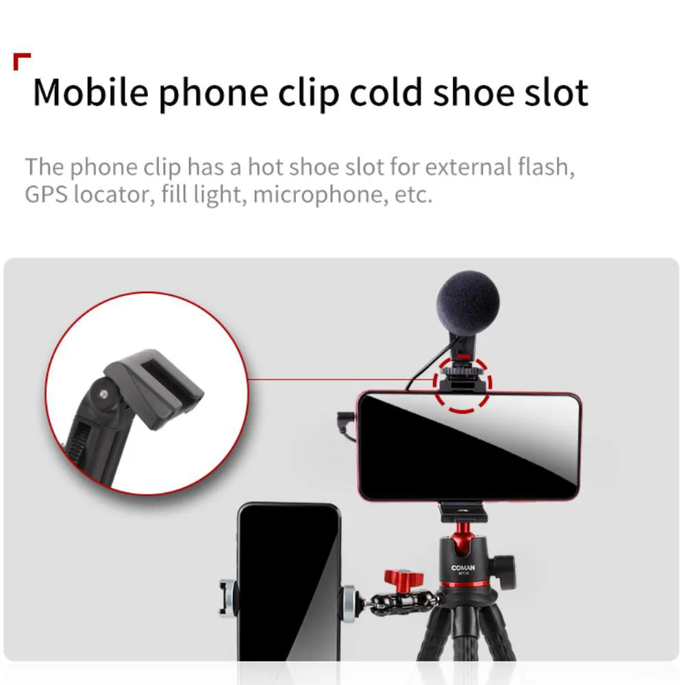 Гибкий штатив Coman Octopus для смартфона, видеокамеры с холодным башмаком