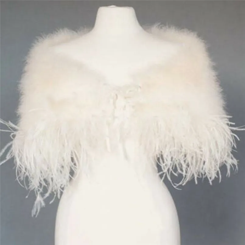 Elegant Real Ostrich Feather Wedding Capes Vintage Wraps Fluffy Bridal Shawls Women's Vintage dress Poncho With Rabboon