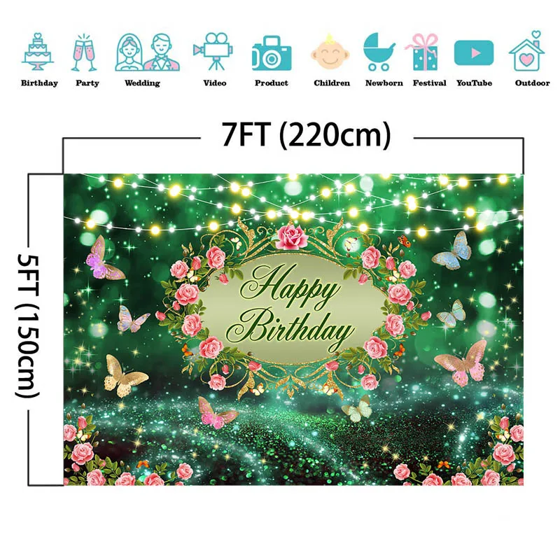 Happy Birthday Butterfly Wonderland ฉากหลัง Dream สีเขียวป่าดอกไม้เด็กวันเกิดภาพพื้นหลัง