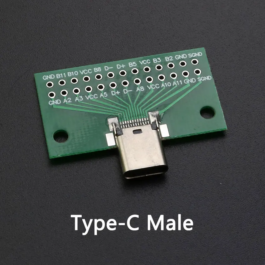 YUXI 2Pcs TYPE-C Male seat Female seat Test Board Double-sided Plug Pin 24P Female seat to 2.54 USB 3.1 Data cCable Transfer