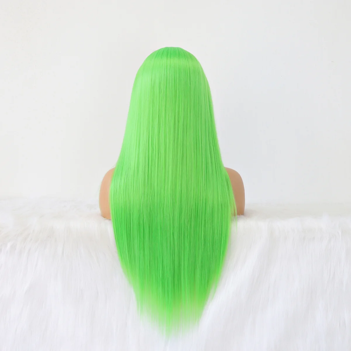 Synthetic Lace Wigs with Natural Hairline Long Straight Hair Lime Green Color Wigs for Fashion Women