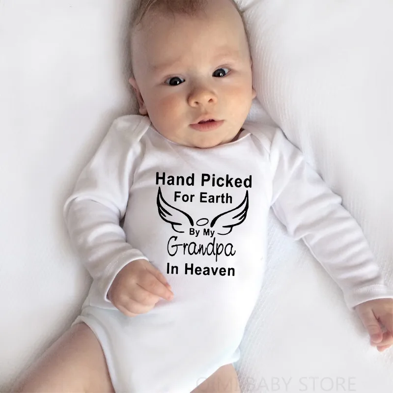 Newborn Cotton Romper Hand Picked for Earth By My Grandpa/Grandma In Heaven Long Sleeve Jumpsuit Toddler Infant Boy Girl Clothes