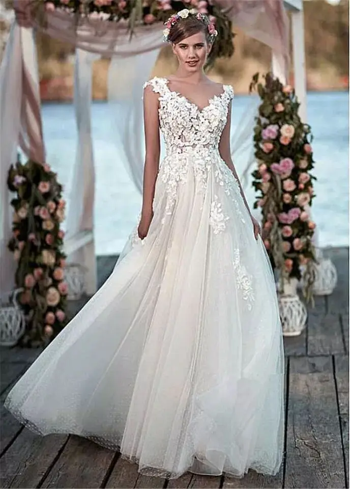 

MYYBLE 2022 Junoesque Tulle Bateau Neckline A-line Wedding Dresses See Through Beach Bridal Dress vestido noiva princesa