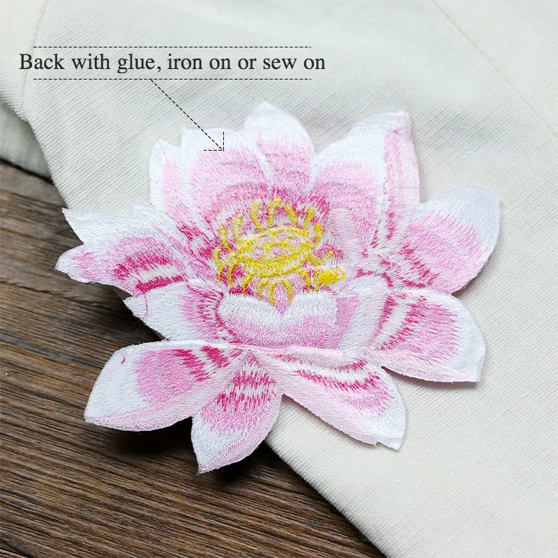 Lotus Custom Iron on Backpack Embroidered Patches for Clothes Application Flower Appliques Sewing colorful Diy patch  applique