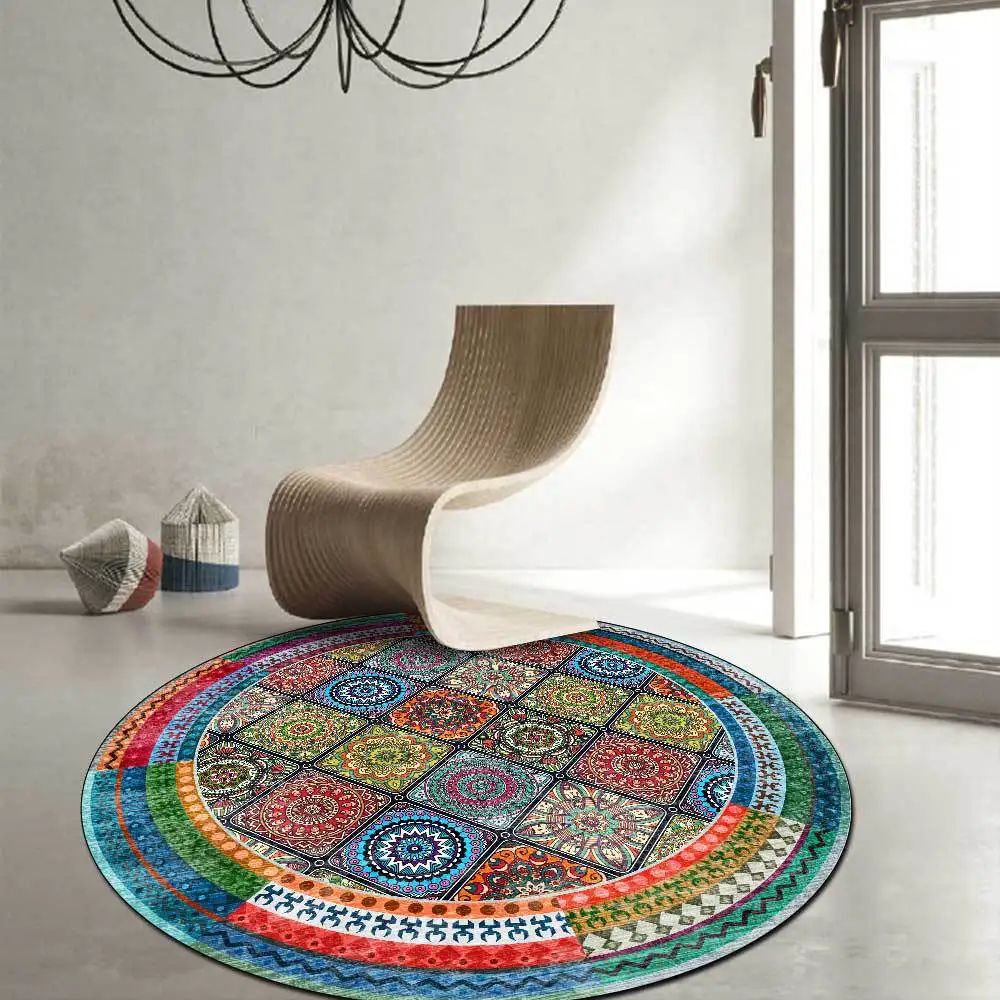 

Colour Bohemia Round Carpet Persian Geometry lattice 3D Printing Carpets for Living Room Bedroom Non-Slip Mat Washable Area Rugs