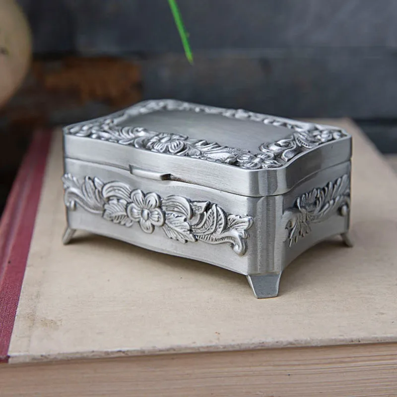 

Rectangle Vintage Jewelry storage box Zinc alloy Trinket Jewelry Organizer Box wedding birthday high-end gift box