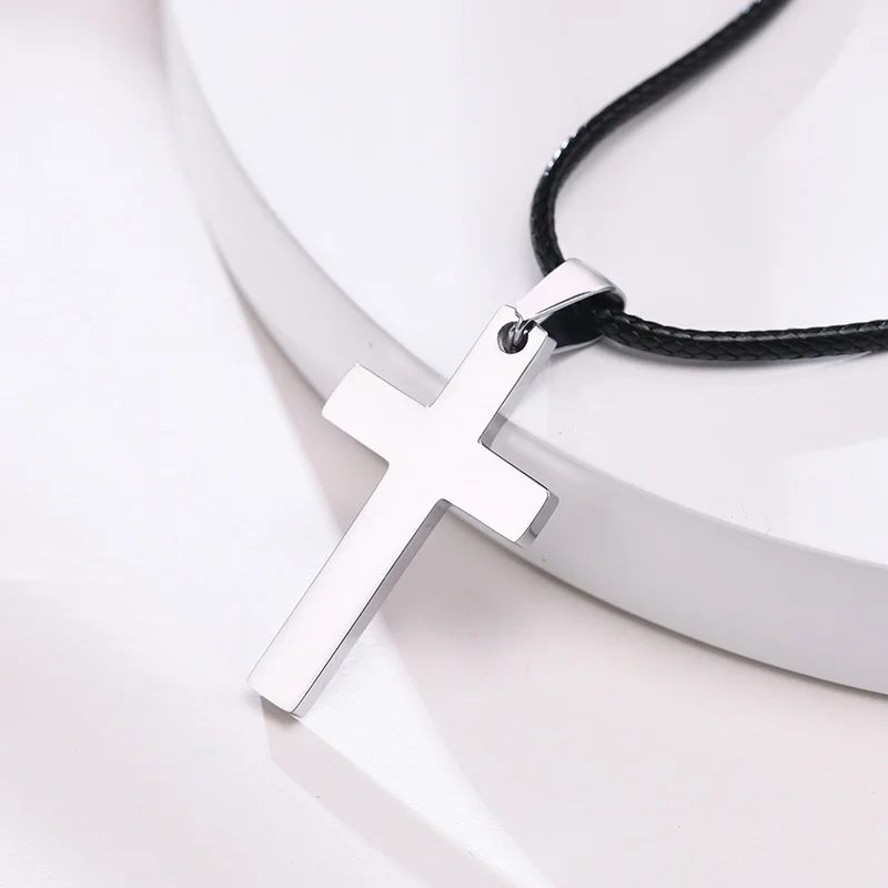 Vnox Simple Plain Cross Prayer Pendant Necklaces for Men, Anti Allergy Stainless Steel Religious Faith Collar Jewelry