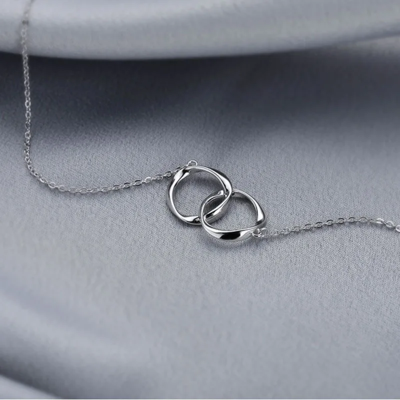 ANENJERY Silver Color Irregular Circle Necklace Simple Female Clavicle Chain Necklace Daily Jewelry