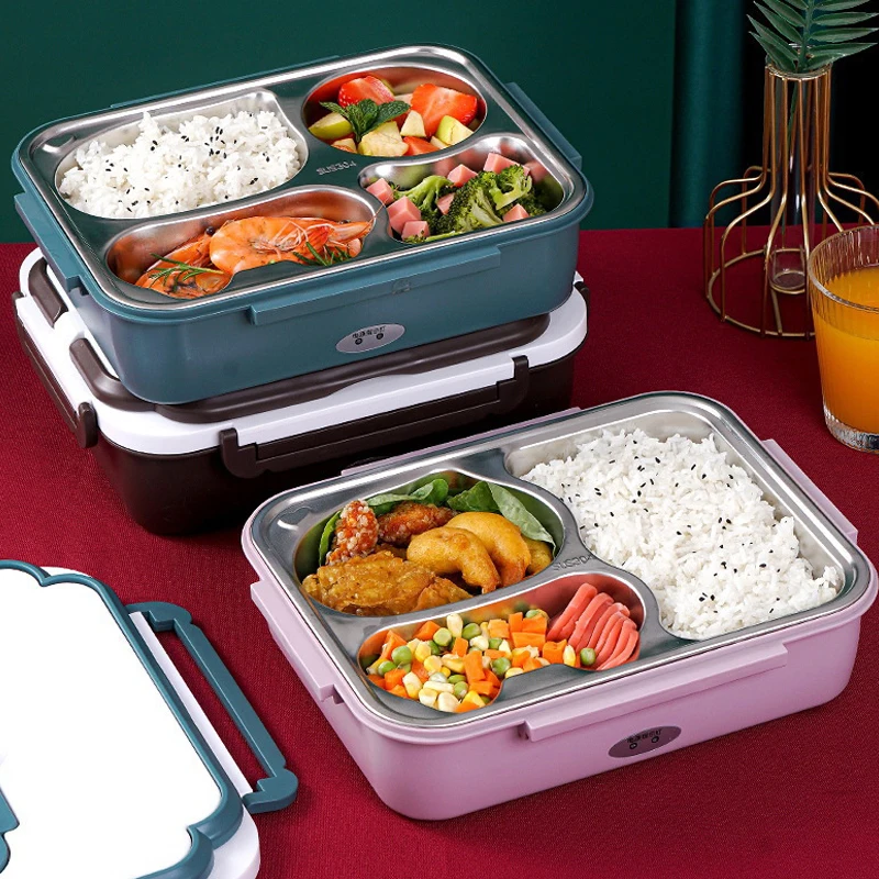 24V/12V/110V/220V Home Truck Car Electric Heating Lunch Box Bento Stainless Steel Rice Food Warmer Container Travel Meal Heater