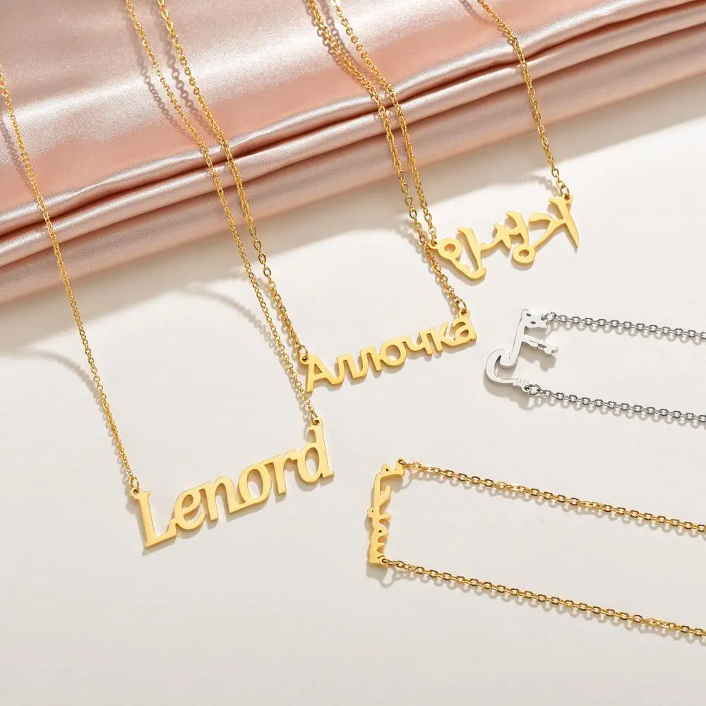 Diamon 2020 New Stainless Steel Personalized Custom Name Necklace Choker Chinese Arabic Necklace Pendant Nameplate Gift