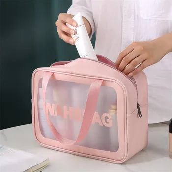 Sac de rangement de voyage en PU pour femmes, sac de rangement de toilette, sac à cosmétiques étanche en PVC, sac de maquillage Transparent Portable, sac de lavage féminin