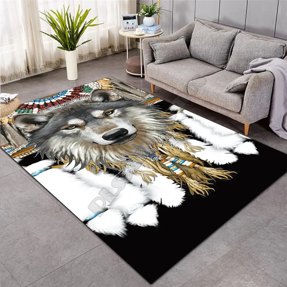 Beautiful Wolf 3D Printed Carpet Mat for Living Room Doormat Flannel Print Bedroom Non-slip Floor Rug 01