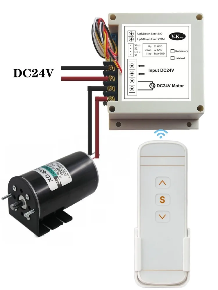 Motor Wireless Switch 24V 40A 600W External Button+Remote Control Forwards Reverse Stop Up Down Stop Remote Control Switch WALL
