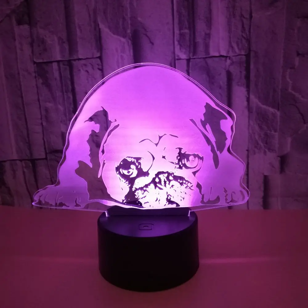 3D Led 7 Colors Changing Acrylic Cute Pug Dog Table Lamp USB Touch Button Fashion Night Lights Home Living Room Lighting Decor