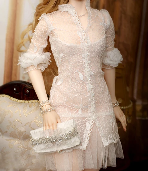 Bjd Clothes 1/3 1/4 1/6 BJD doll accessories Female Girl Lady Gentle Fair Princess White Dress Cheongsam Full Set Costume Set