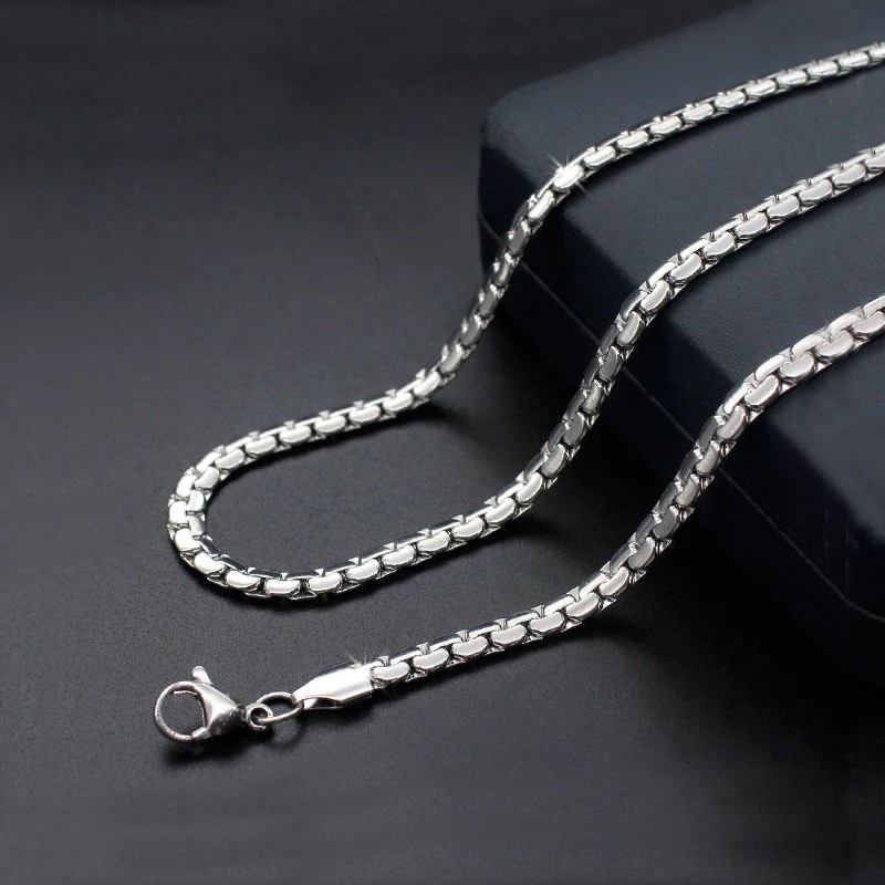 Wholesale Jewelry -- 55 cm x 4 mm Stainless steel Flat Box White Necklaces 22inch for Men Fashion Jewlery No Fade