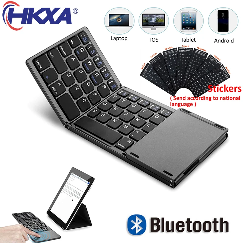 hkxa mini teclado sem fio dobravel bluetooth 30 touchpad bluetooth 30 teclado para windows android ios tablet ipad telefone 01