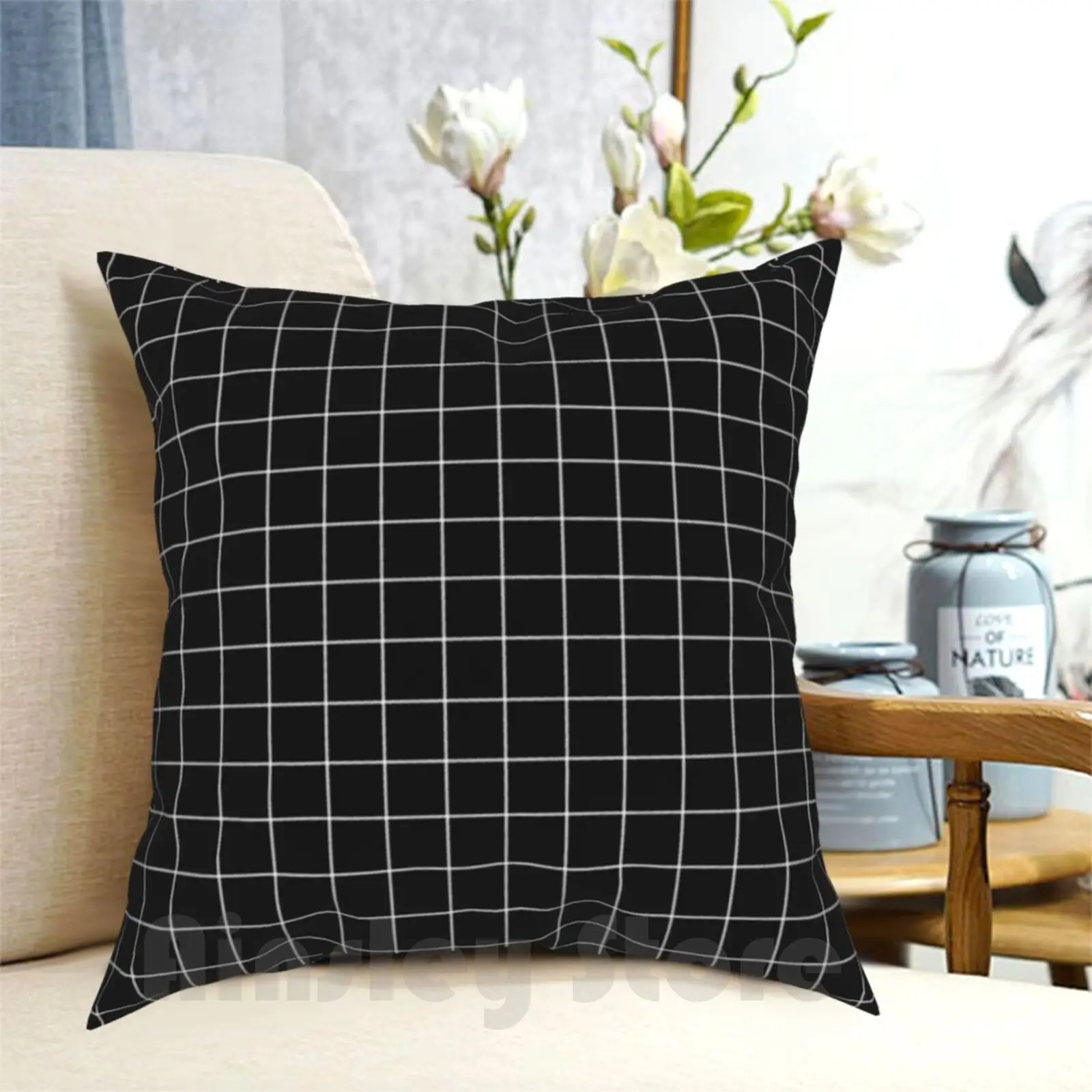 Black Window Pane Print Pillow Case Printed Home Soft Throw Pillow Window Pane Pattern Patterns Monochrome Monotone