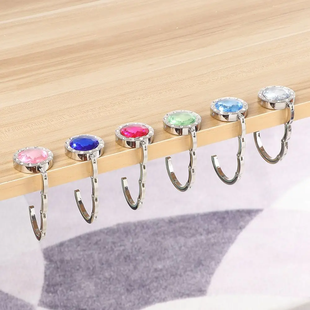 Portable Metal Purse Hook Diamond Bag Holder Folding Handbag Hanger Table Clasp Table Hanger Desk Hooks Travel Accessories