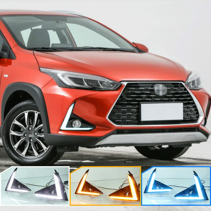 

1 Pair DLR LED Car Daytime Running Light Daylight driving yellow turn Fog lamp For Toyota Yaris 2020