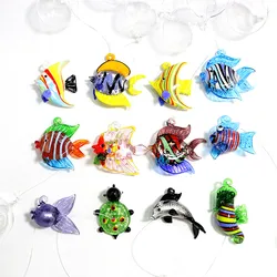 12pcs Mini Floating Glass Marine Animal Figurine Colorful Cute Sea Fish Statue Ornaments Home Aquarium Decor Pendant Accessories