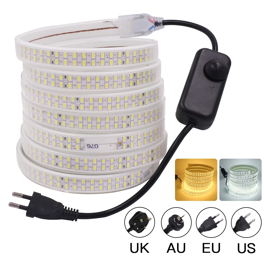 

Dimmable 5730 LED Strip Light 220V 240Leds/m Flexible Ribbon Outdoor Lighting Super Bright IP67 Waterproof LED Tape String Decor