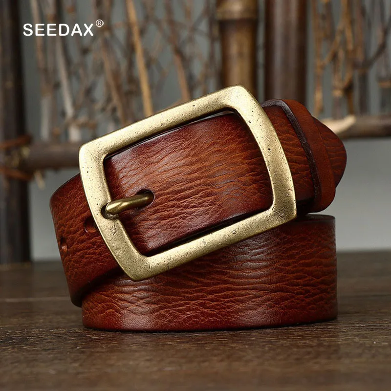 

SEEDAX Luxury Men's Genuine Cow Leather Belt Men With Anti-Scratch Copper Pin Buckle Ceinture Homme