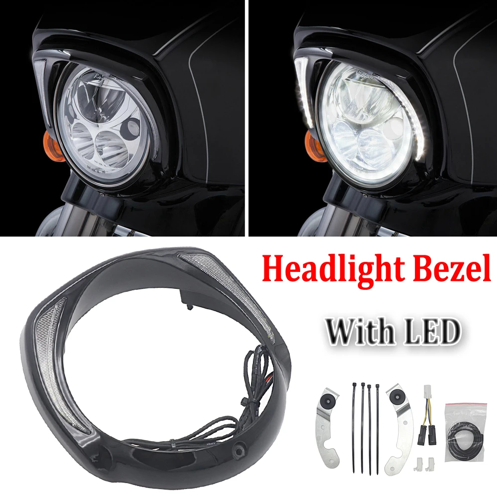 

LED Anti-Collision Headlight Bezel Daytime Running Light For Touring Tri Road Street Electra Glide FLHTCU 2014-2021 2020 2019