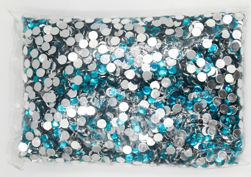 Blue Zircon  Color 1.5~12mm Flat Back Round Acrylic Rhinestones Beads,3D Acrylic Nail Art / Garment Decoration