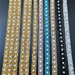 40 centimetri di Lunghezza Perla In Rilievo Pietre Strass Hotfix Lace Trim Forniture Decorazione Del Mestiere di Cucito FAI Da TE In Tessuto Fatti A Mano Del Nastro