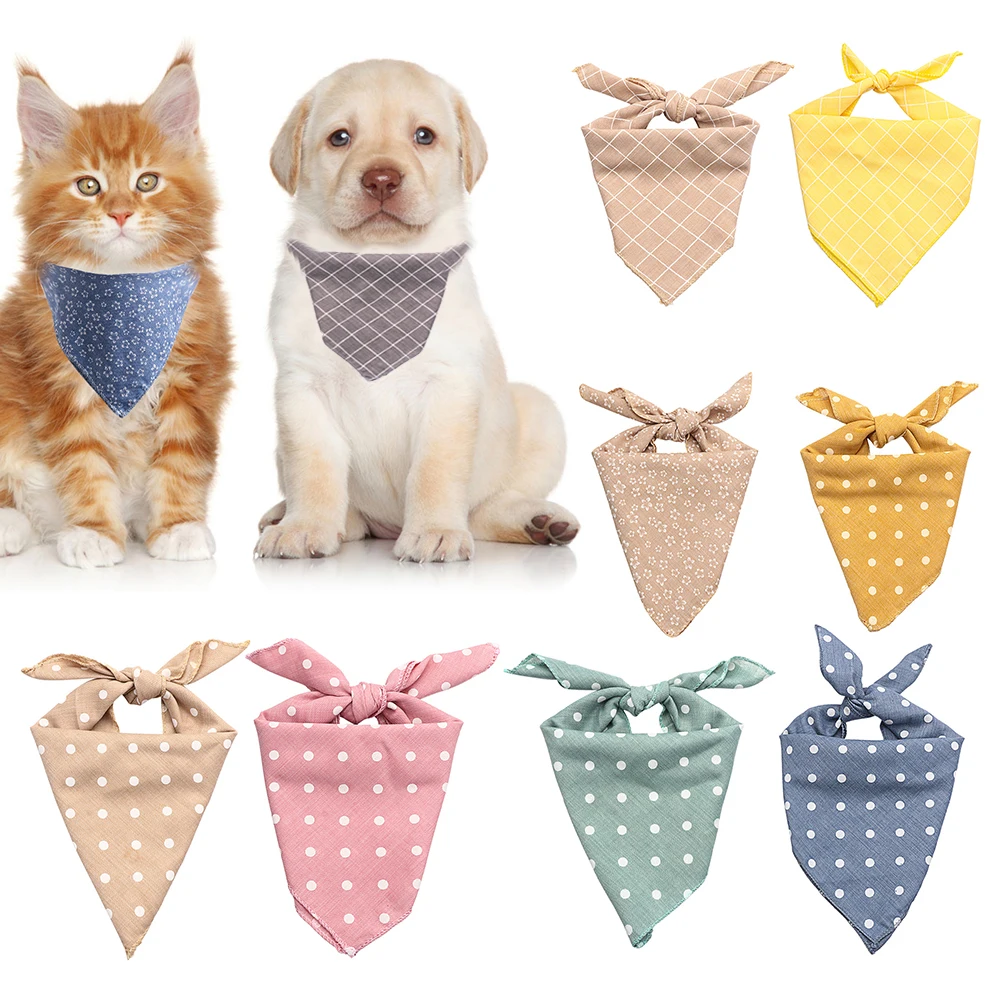 

Cute Pet Supplies Bib Neckerchief Dots Plaid Cat Neck Scarf Dog Scarf Pet Collars Pet Bandanas