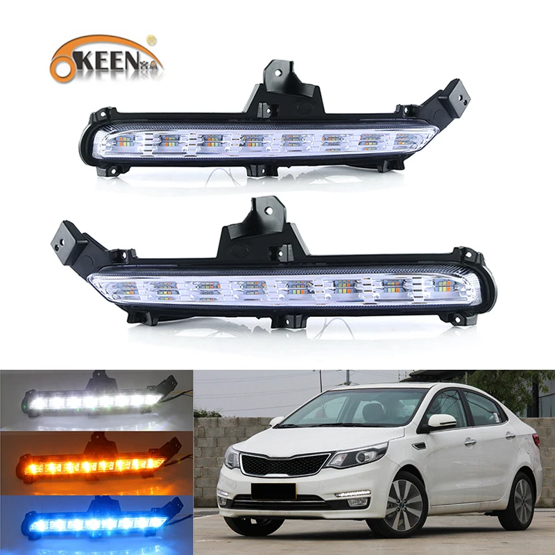 

OKEEN Waterproof Car DRL For KIA RIO K2 2015 2016 LED Daytime Running Light with Flowing Turn Signal Light Fog Lamp Night Light