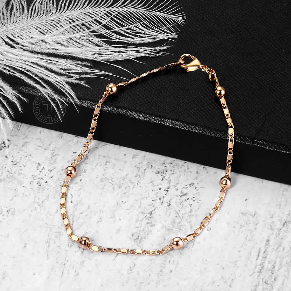 2mm Marina Stick Bead Link Chain Bracelet for Women Girl 585 Rose Gold Color Bracelet Elegant Fashion Jewelry Gifts CB11A